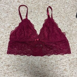 Red Lace Bralette with Adjustable Straps and Deep V Neckline